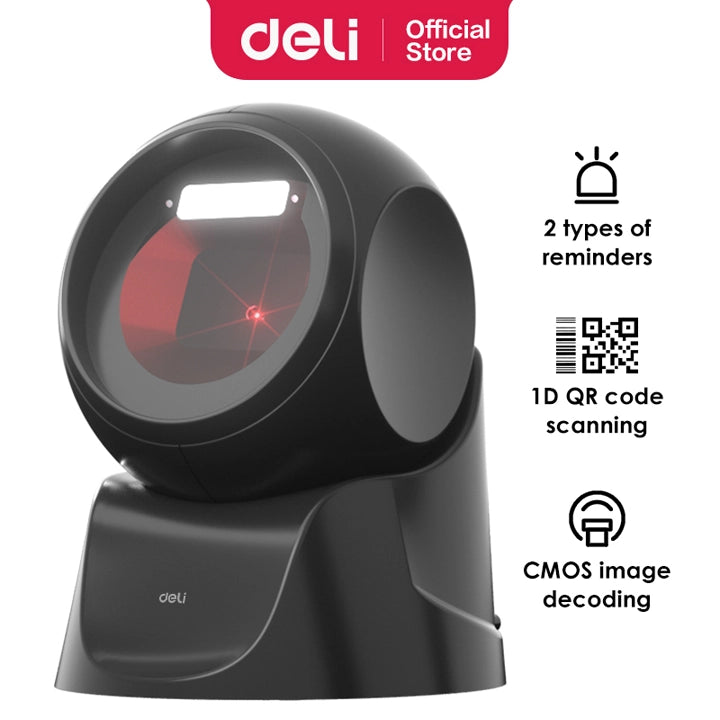 Deli S231 Desktop 2D Wired USB Barcode Scanner - Black