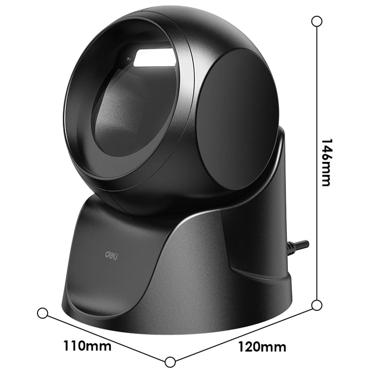 Deli S231 Desktop 2D Wired USB Barcode Scanner - Black
