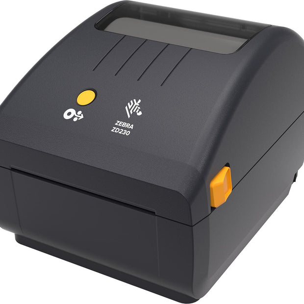 طابعة الباركود Zebra ZD100 Thermal Transfer للطباعة بالريبون بدقة 203dpi وسرعة تصل إلى 152 مم/ثانية، تدعم ريبون حتى 300 متر ومناسبة للمخازن والمتاجر والشحن والتوزيع.